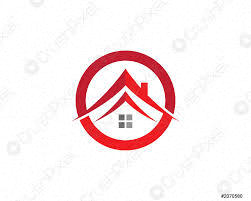 A red and white logo with a house shape.